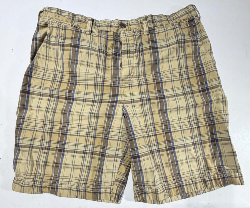 Tommy Hilfiger Men's Beige Plaid Button-Fly Chino Shorts Size 40